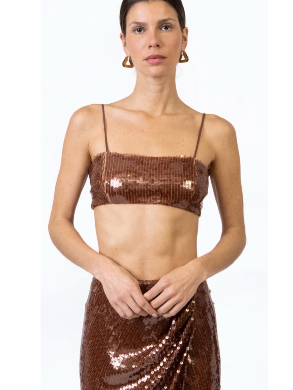 NWT Ronny Kobo Brown Sequin Crop Top